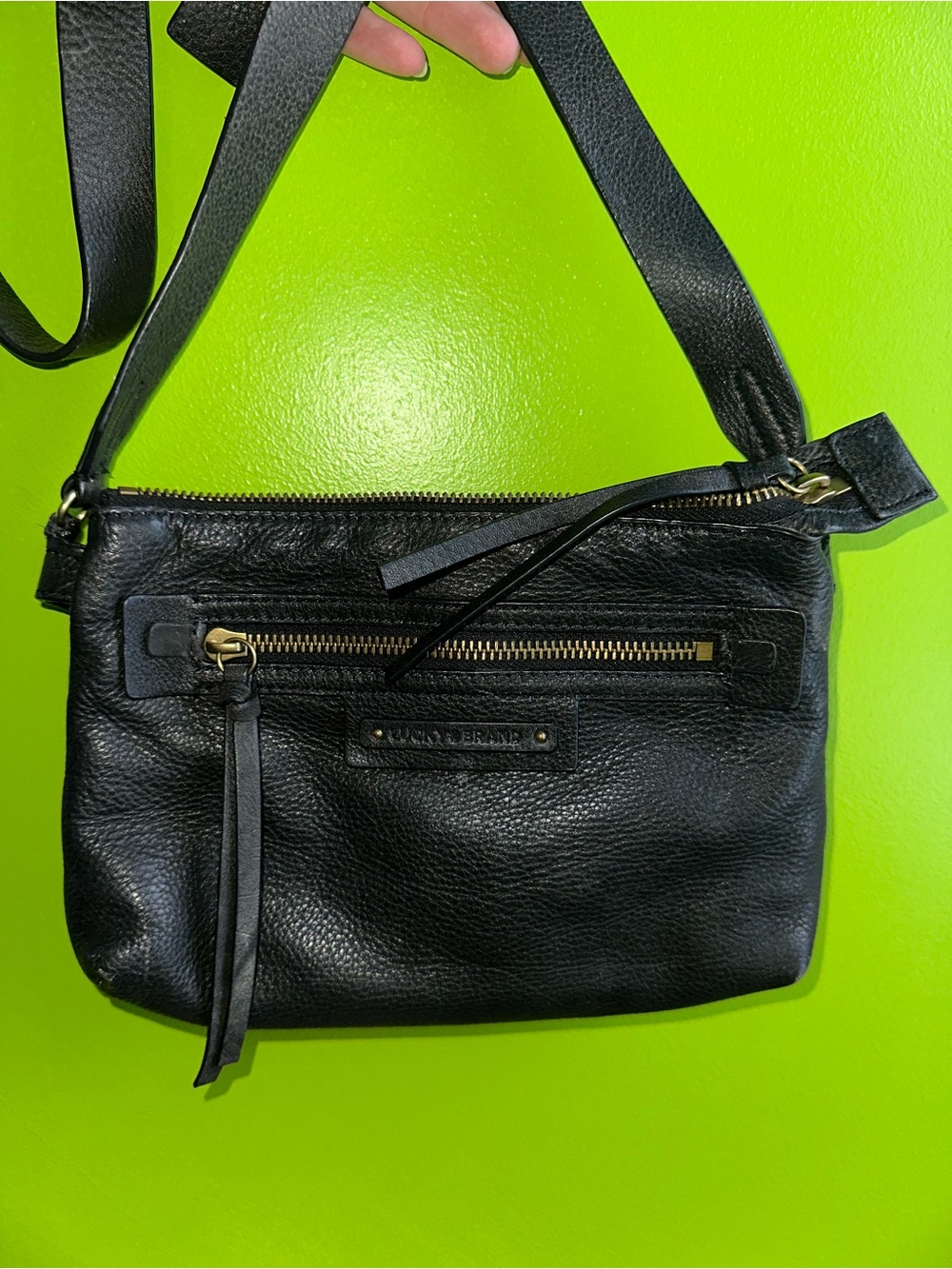 Lucky Brand Black Leather Crossbody with Gold Zipper